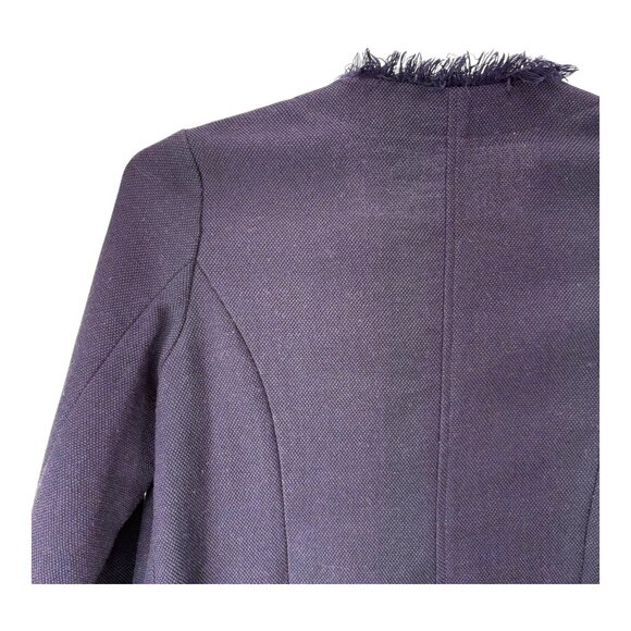 Ann Mashburn Wool Blazer Jacket Womens Medium Navy Blue Fringe - Picture 10 of 13